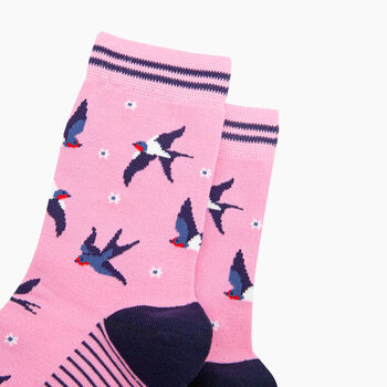 Blue Swallow Bird Bamboo Socks In Pink, 2 of 4
