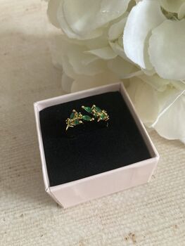 18 K Gold Adjustable Dainty Leaf Ring Emerald Green, 5 of 6