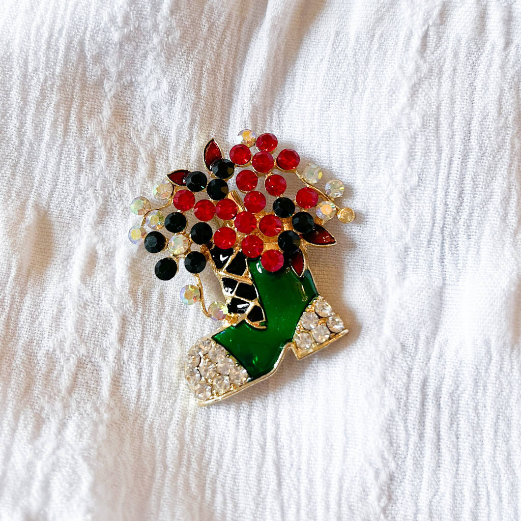 Festive Bouquet Christmas Stocking Brooch