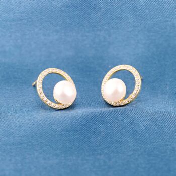 Pearl Halo Earrings 18k Gold, 2 of 7