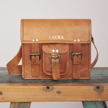 Personalised Small Vintage Style Leather Satchel, 3 of 10