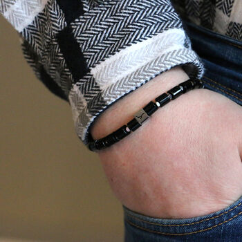 Men's Pheasant Bead Adjustable Black Agate Bracelet, 2 of 4