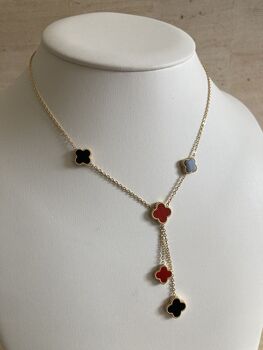 Double Sided Clover Long Necklace Red Black, 4 of 10