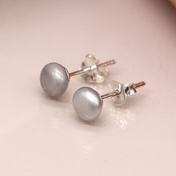 Sterling Silver Grey Freshwater Pearl Stud Earrings, 3 of 7