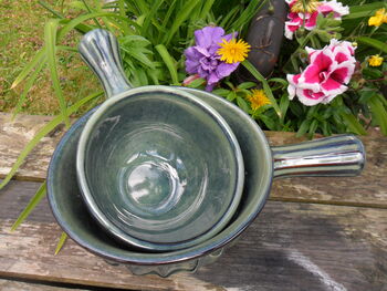 Set Of Two Reactive Glaze Handled Brûlée Bowls In Mist, 8 of 10