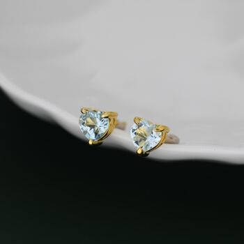 Natural Blue Topaz Heart Stud Earrings Sterling Silver, 6 of 12