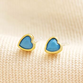 Blue Stone Heart Stud Earrings In Gold, 2 of 4