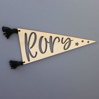 Personalised Wooden Name Pennant Flag With Tassles, 3 of 4