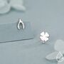 Mismatched Wishbone And Clover Leaf Stud Earrings In Sterling Silver, thumbnail 1 of 12