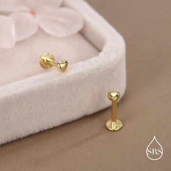 Sterling Silver 3mm Heart 16 G Flat Back Stud Earrings, 5 of 11