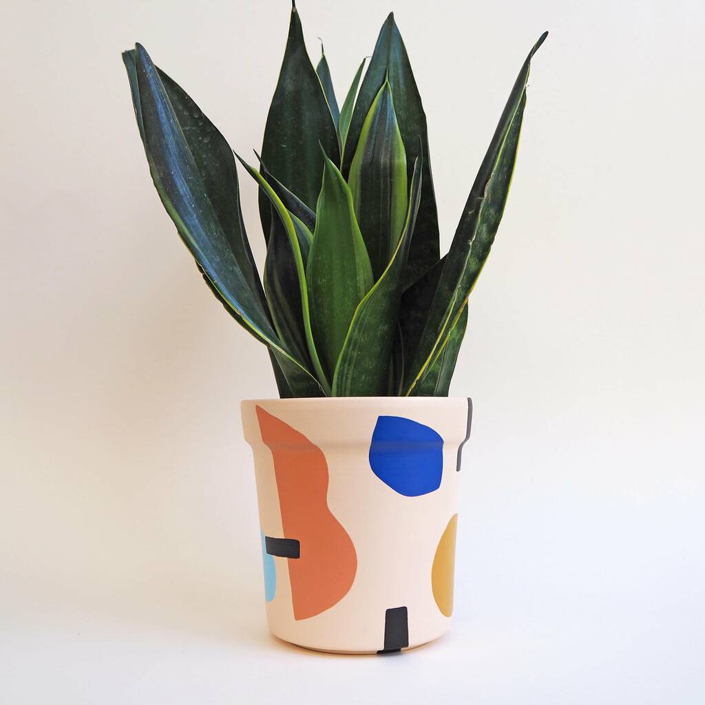 Abstract Hand Painted Plant Pot Blush Pink, 1 of 3
