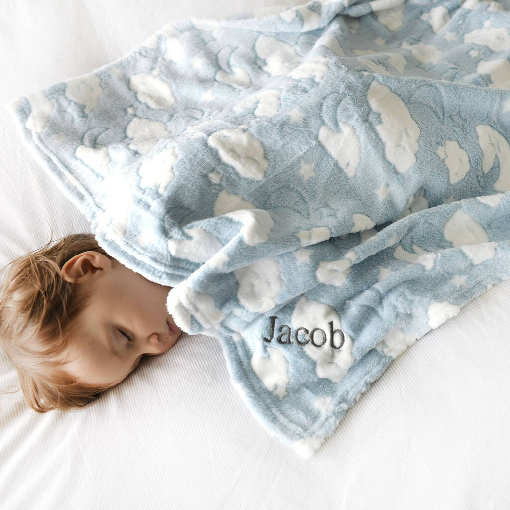 Personalised Soft Blue Cloud Baby Blanket By A Type Of Design