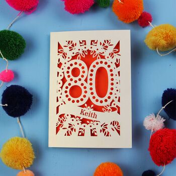 Personalised 80th Birthday Card Papercut Spotty Design, 3 of 9