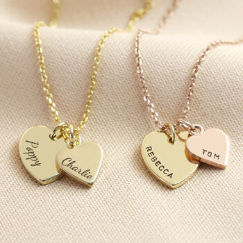 Personalised Solid Gold Double Heart Charm Necklace, 4 of 11