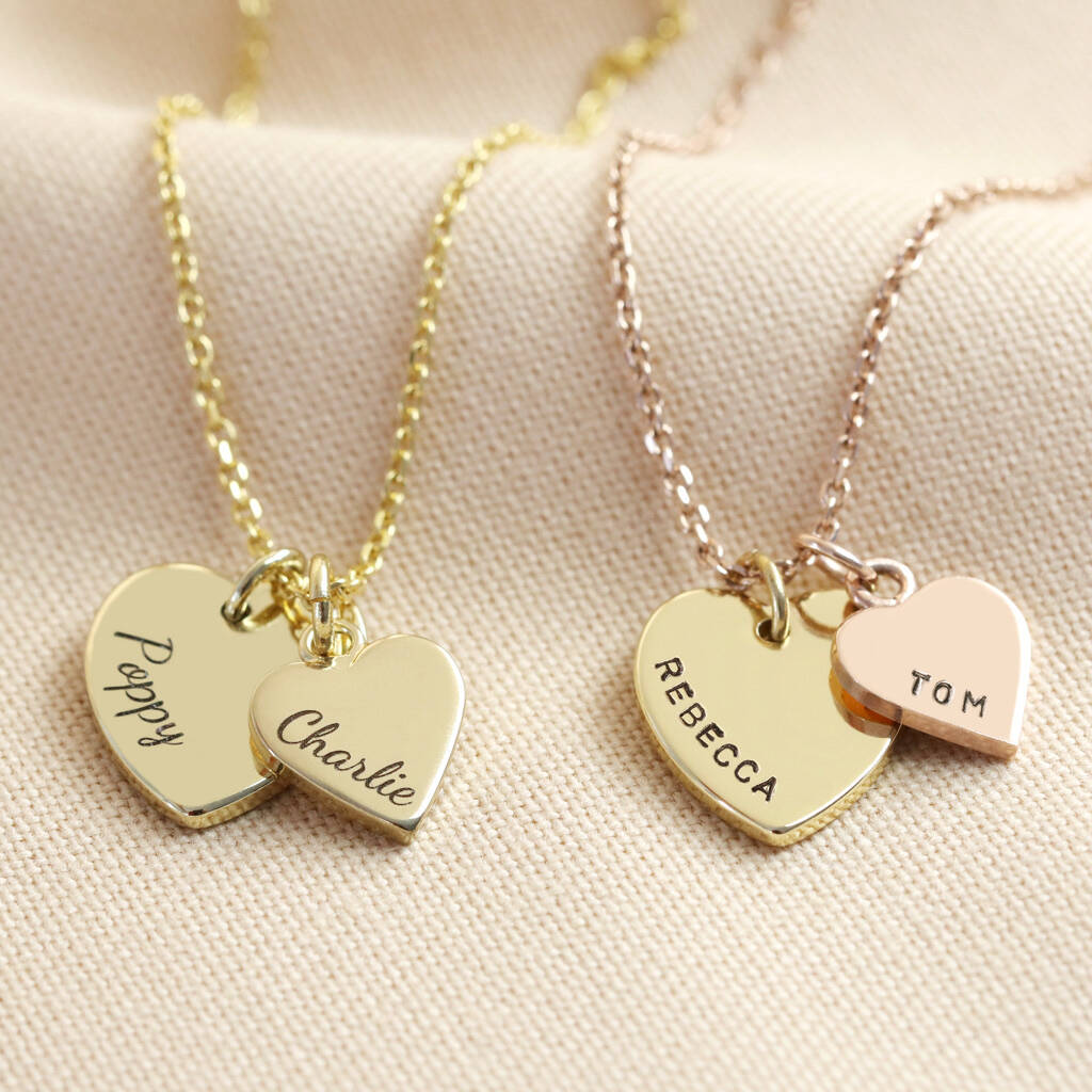Personalised Solid Gold Double Heart Charm Necklace By Lisa Angel ...