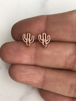 Rose Gold Plated Cactus Stud Earrings, 3 of 3