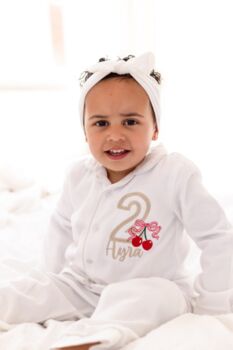 Cherry Birthday Embroidered Personalised Pyjamas Choice Of Ages Available, 4 of 9