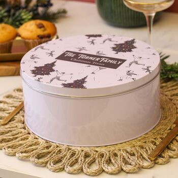 Personalised Black And White Family Christmas Cake Tin, 6 of 6