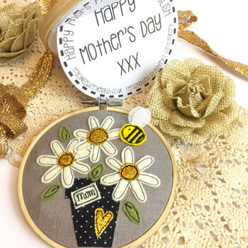 Personalised Mothers Day Flowerpot Embroidered Card, 3 of 9