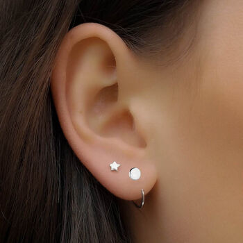 Silver Huggie Dot Hoop Earrings, 2 of 7