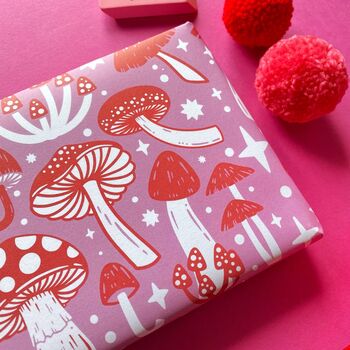 Pink And Red Mushroom Gift Wrap, 2 of 3