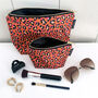 Coral Leopard Print Washable Wash Bag Or Makeup Bag, thumbnail 1 of 12