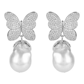 White Butterfly Baroque Pearl Plated Silver Earring, 6 of 8