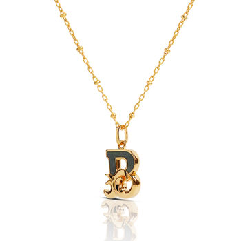 Gold Plated B Initial Necklace With Green Marble, 2 of 6