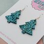 Snowfall / Blue Glitter Christmas Tree Earrings Small And Large, thumbnail 4 of 10