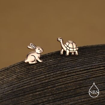 Sterling Silver Rabbit And Tortoise Mismatched Stud Earrings, 4 of 12