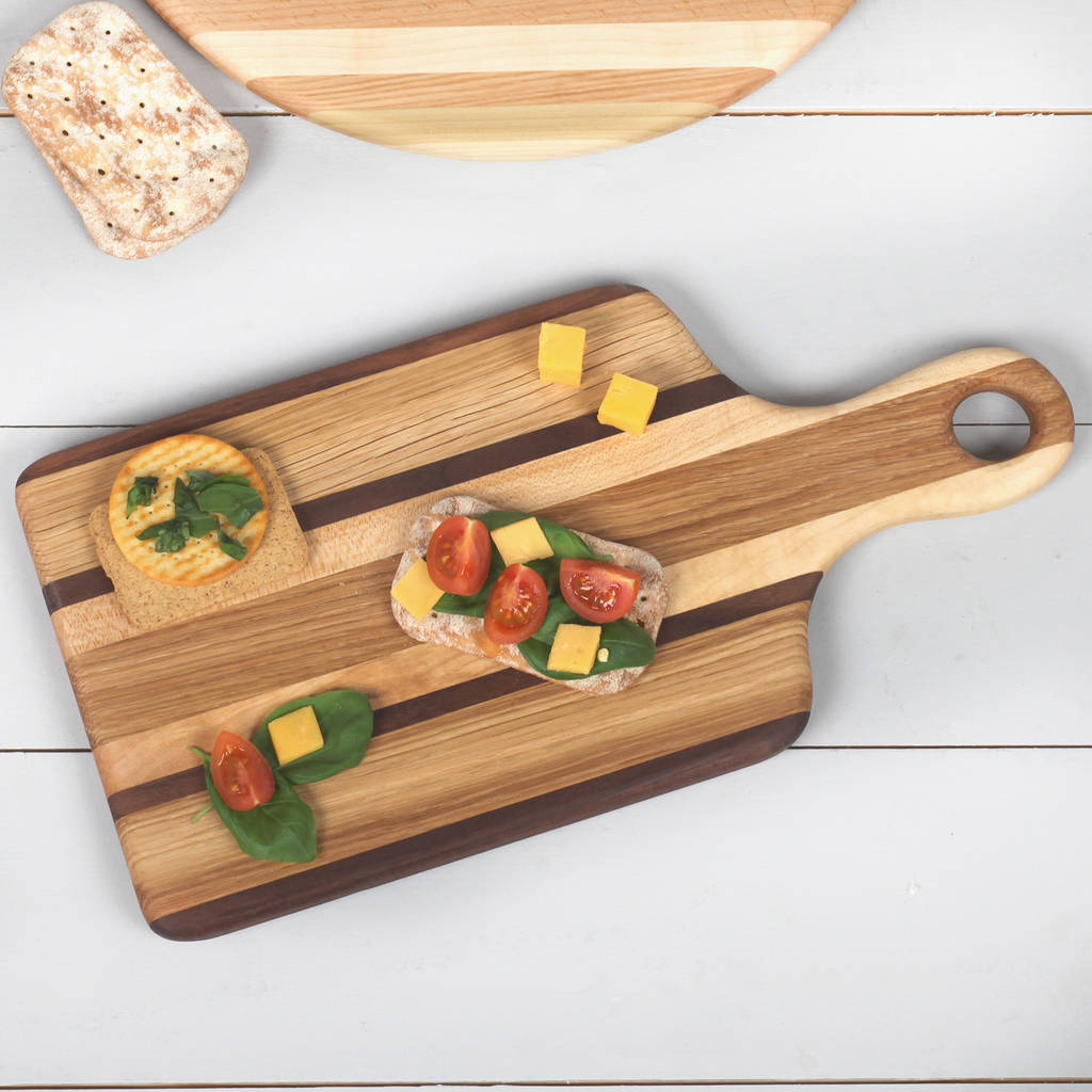 mixed wood handmade serving paddle board by red berry apple