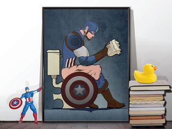 Captain America On The Toilet Poster Wall Art Print, 5 of 9