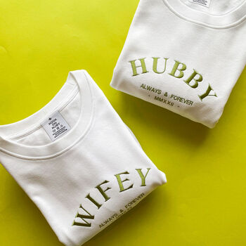 Embroidered Hubby Wifey Sweatshirt Set, 4 of 4