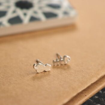 Cat Earrings Silver Mismatched Studs Animal Jewellery, 2 of 7