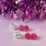 Double Disc Pink Pearl Drop Stud Earrings, thumbnail 3 of 3