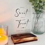 Classic Personalised 'Love is Sweet' Acrylic Sign Clear, A5 Size For Weddings And Events, thumbnail 1 of 6