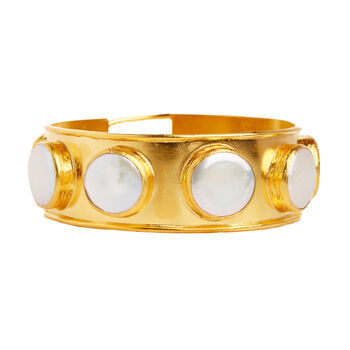 Solid Brass Coin Pearl Chunky Bangle, 2 of 4
