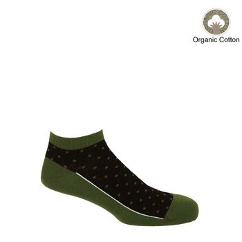 Oxford Stripe Mustard And Polka Khaki Men's Trainer Socks, 6 of 8