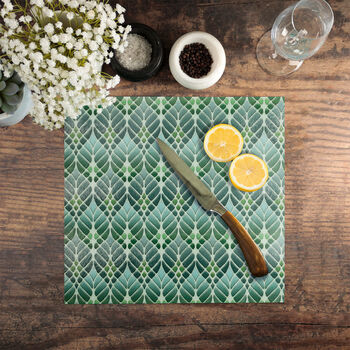 Muted Greens Interwoven Trees Heatproof Kitchen Trivet, 6 of 12