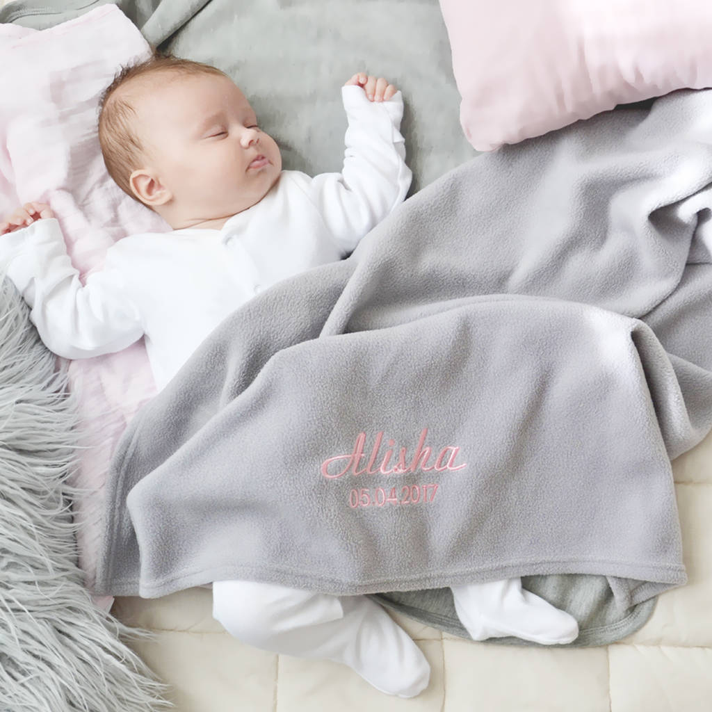 personalised grey baby blanket