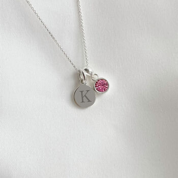 Personalised Initial Necklace With Birthstone Charm, 2 of 11