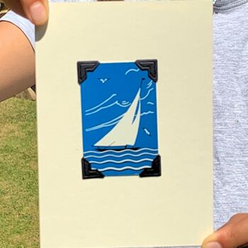 Father's Day Art Deco Vintage Card: Blue Boat, 2 of 4