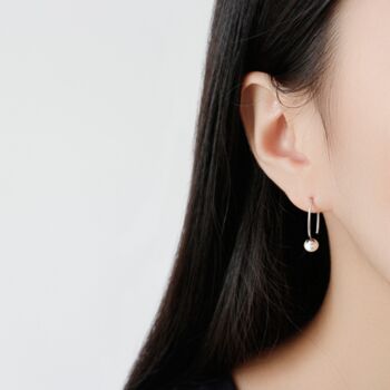 Sterling Silver Pearl Drop Hoop Earrings, 2 of 5
