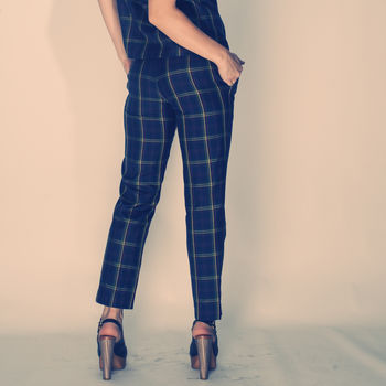 Andrey Check Straight Leg Silk Trousers, 3 of 3