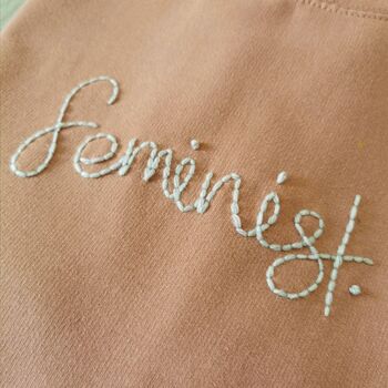 Feminist Hand Embroidered Dusky Pink Sweater, 3 of 4
