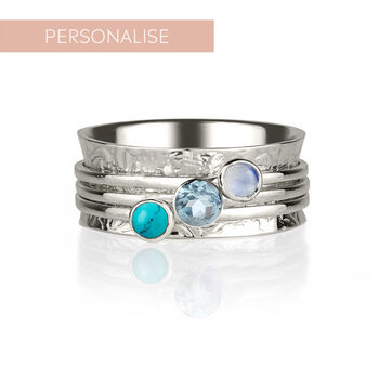 Personalised Birthstone Holi Sterling Silver Spinning Ring, 2 of 12