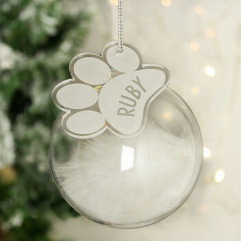 Personalised White Feathered Christmas Bauble For Pets, 2 of 2