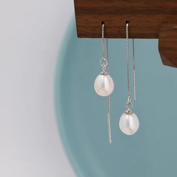 Genuine Fresh Water Pearl Threader Earrings, 7 of 12