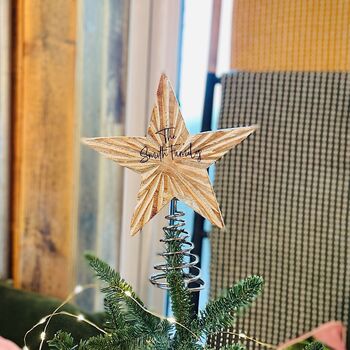 Personalised Wooden Star Christmas Tree Topper, 2 of 3
