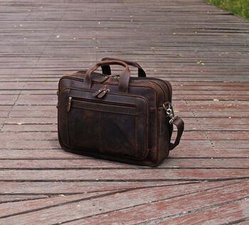 Genuine Leather Briefcase With Luggage Strap Brown, 3 of 9